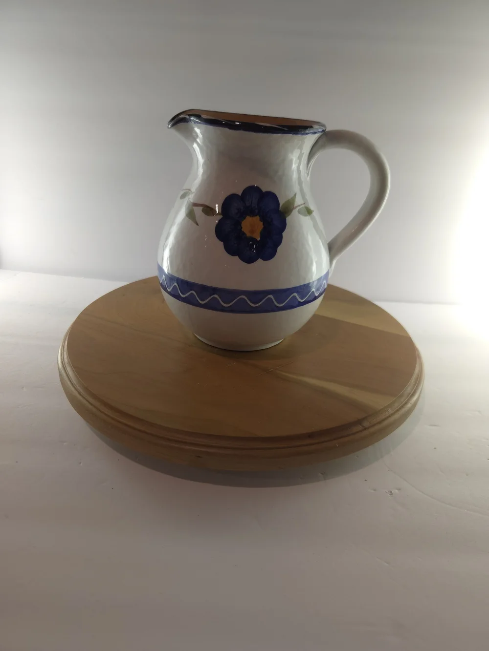 Hand-Painted Blue Floral Ceramic Pitcher